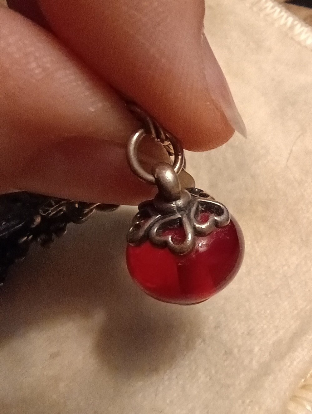 Retired James Avery Red Glass Charm